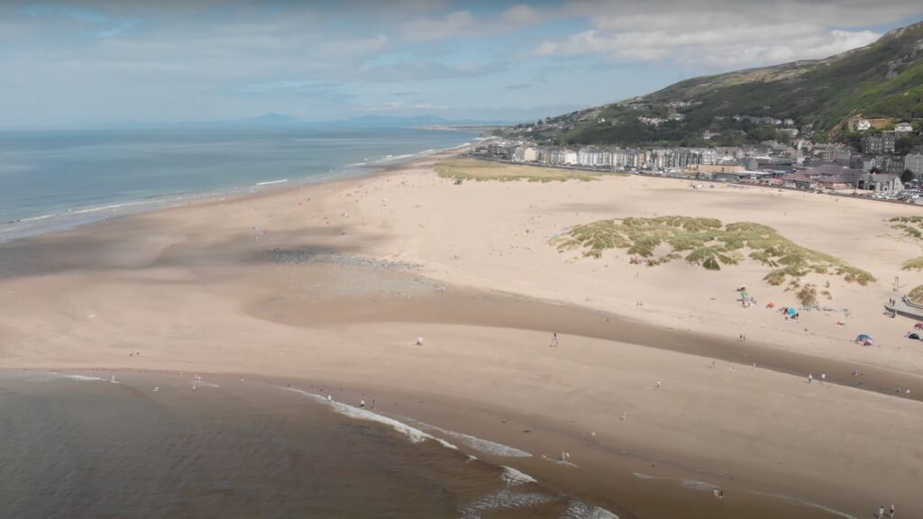 Aerial photo looking over Barmouth beach in North Wales